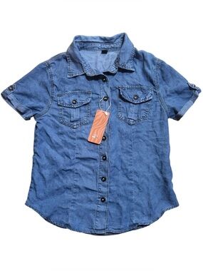 SHEIN Blue Short-Sleeve Denim Button-Down Shirt